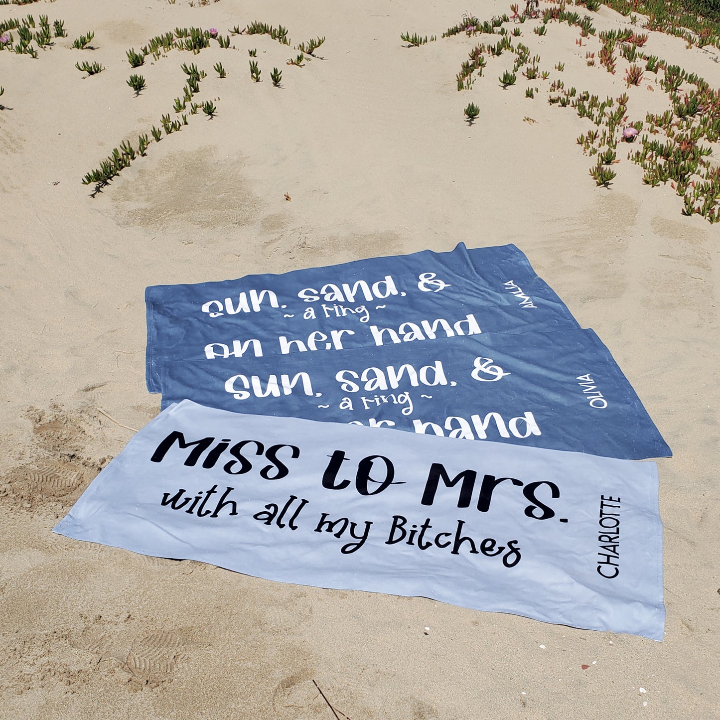 Bride & Bridesmaids Beach Towels Miss to Mrs.