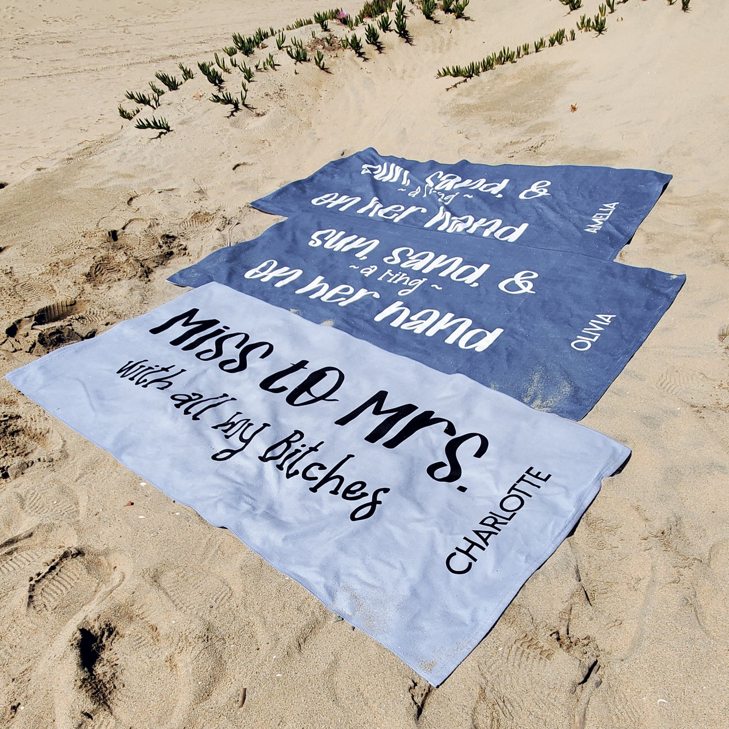 Bride & Bridesmaids Beach Towels Miss to Mrs.