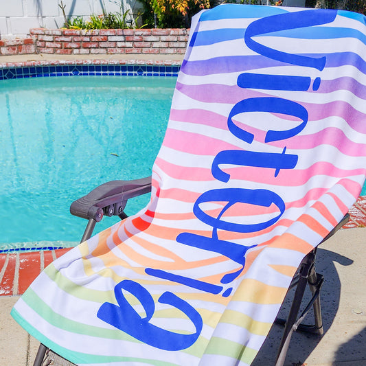 Unique Personalized Beach Towel with Colorful Animal Stripe Design