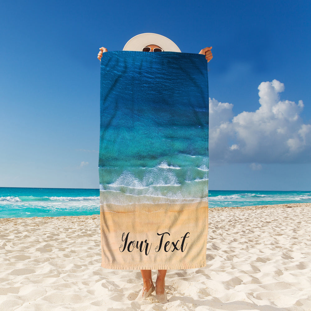 Ocean Waves and Sand Custom Beach Towel - Vertical