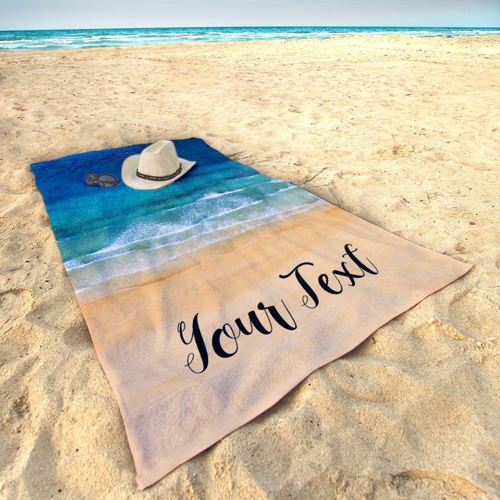 Ocean Waves and Sand Custom Beach Towel - Vertical