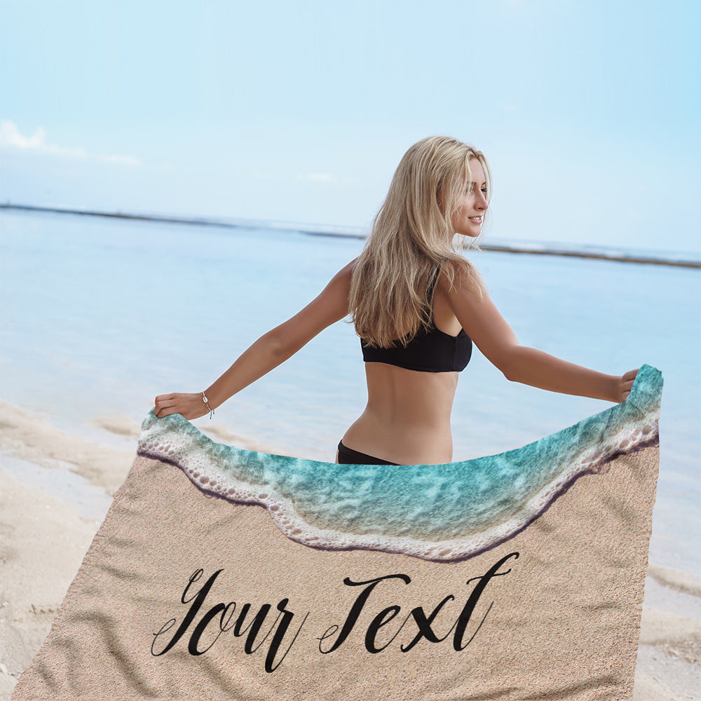 Ocean Waves and Sand Custom Beach Towel - Horizontal