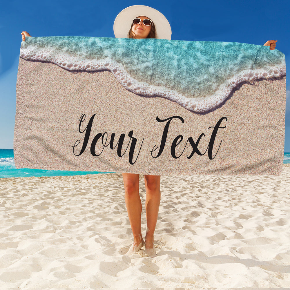 Ocean Waves and Sand Custom Beach Towel - Vertical