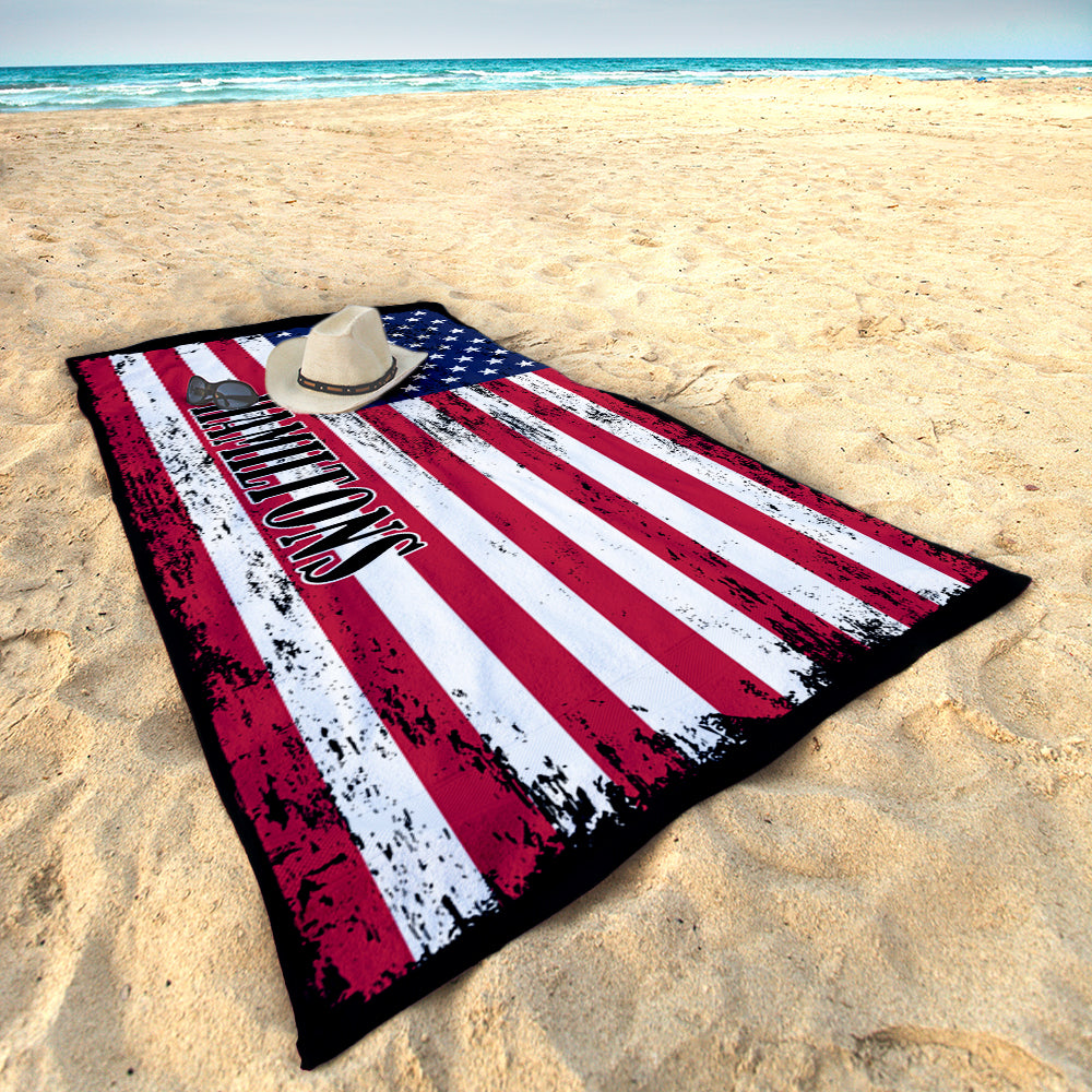 American Flag Beach Towel Personalized